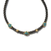 Aged Silver & 18K Gold Turquoise Diamond Cable Choker