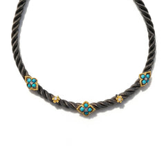 Aged Silver & 18K Gold Turquoise Diamond Cable Choker
