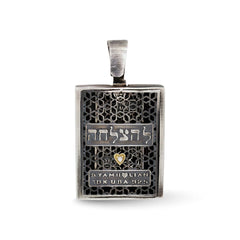 MEZUZAH AGED SILVER 18K GOLD LOCKET PENDANT NECKLACE