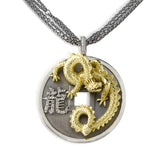 YEAR OF THE DRAGON AGED SILVER 18K GOLD DIAMONDS PENDANT NECKLACE