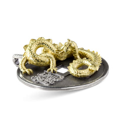 YEAR OF THE DRAGON AGED SILVER 18K GOLD DIAMONDS PENDANT NECKLACE