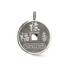 YEAR OF THE DRAGON AGED SILVER 18K GOLD DIAMONDS PENDANT NECKLACE