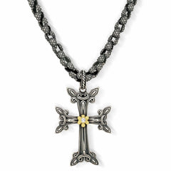 ARMENIAN CROSS AGED SILVER 18K GOLD DIAMOND PENDANT NECKLACE - Stambolian | House of Jewels