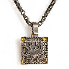 Organza Aged Silver Diamond Flower Pendant Necklace