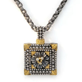 Organza Aged Silver Diamond Flower Pendant Necklace