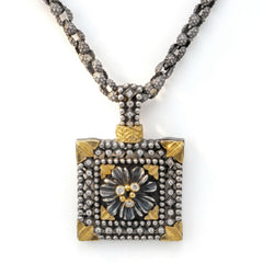 Organza Aged Silver Diamond Flower Pendant Necklace