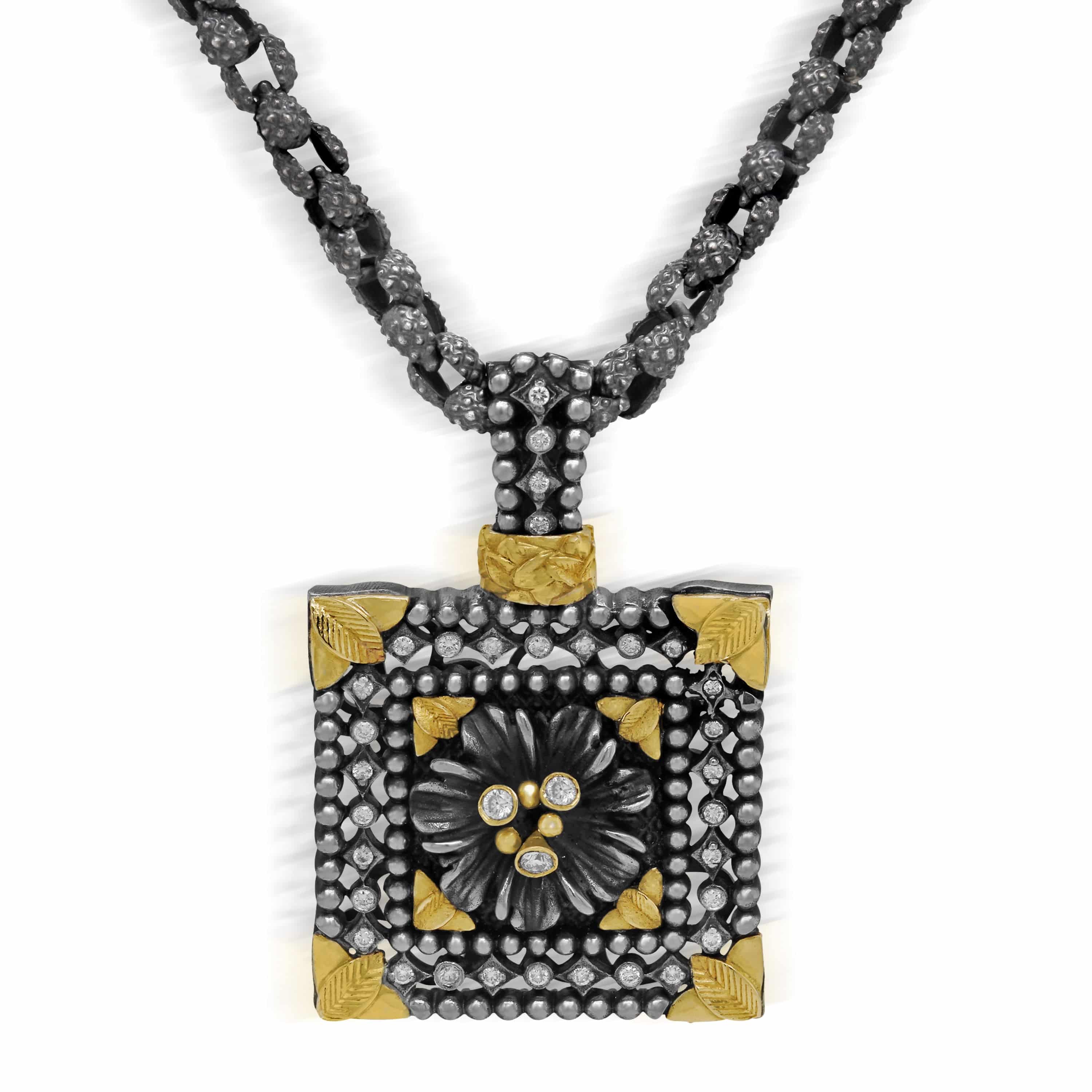ORGANZA AGED SILVER 18K GOLD AND DIAMOND PENDANT NECKLACE - Stambolian | House of Jewels