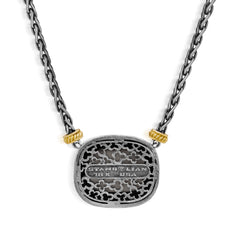 MAN ON THE MOON AGED SILVER & 18K GOLD DIAMONDS BLUE ENAMEL GREY MOONSTONE PENDANT NECKLACE