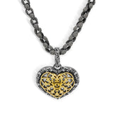 AGED SILVER 18K GOLD HEART ENHANCER PENDANT NECKLACE