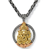 Ganesh Aged Silver Gold Diamond Pendant Necklace