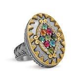 NEW DAY AGED SILVER 18K GOLD TOURMALINE DIAMONDS RING