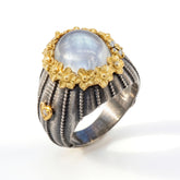 Bouquet Aged Silver & 18K Gold White Moonstone Ring