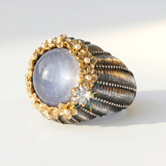 Bouquet Aged Silver & 18K Gold White Moonstone Ring