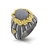 BOUQUET AGED SILVER 18K GOLD CARVED MOONSTONE RING