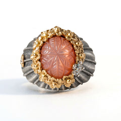 Bouquet Aged Silver & 18K Gold Peach Moonstone Ring