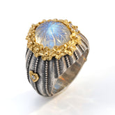 Bouquet Aged Silver & 18K Gold Rainbow Moonstone Ring