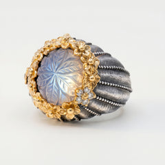 Bouquet Aged Silver & 18K Gold Rainbow Moonstone Ring