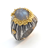Bouquet Aged Silver & 18K Gold Carved Moonstone Ring
