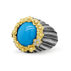 BOUQUET AGED SILVER 18K GOLD SLEEPING BEAUTY TURQUOISE RING