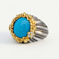 Bouquet Aged Silver & 18K Gold Turquoise Ring