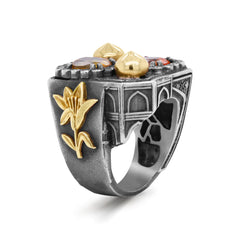 TAJ MAHAL MANDARIN GARNET YELLOW SAPPHIRE DIAMONDS RING