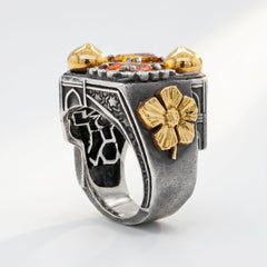 Taj Mahal Mandarin Garnet Yellow Sapphire Ring
