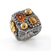 Taj Mahal Mandarin Garnet Yellow Sapphire Ring