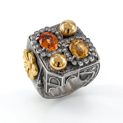 Taj Mahal Mandarin Garnet Yellow Sapphire Ring