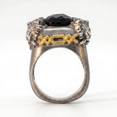 Crown of Lions Aged Silver Onyx Ring
