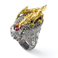 Year of the Dragon Aged Silver Gold Ring