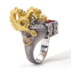 Year of the Dragon Aged Silver Gold Ring