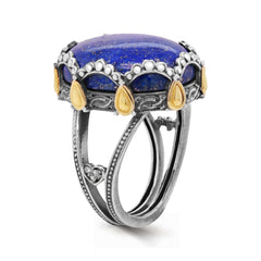 PRINCESS TIARA AGED SILVER 18K GOLD LAPIS LAZULI CENTER RING