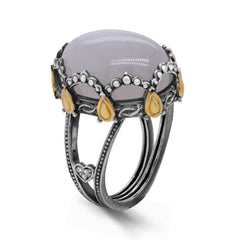 PRINCESS TIARA AGED SILVER 18K GOLD MOONSTONE CENTER RING