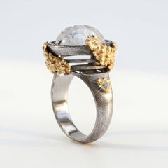 Rose Garden Carved Grey Moonstone Ring