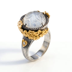 Rose Garden Carved Grey Moonstone Ring