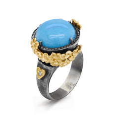 ROSE GARDEN SLEEPING BEAUTY TURQUOISE AGED SILVER 18K GOLD RING