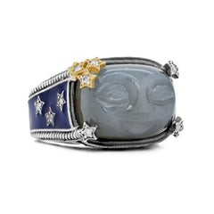 MAN ON THE MOON GREY MOONSTONE BLUE ENAMEL DIAMOND RING