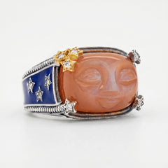 Man on the Moon Peach Moonstone Diamond Ring