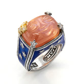 Man on the Moon Peach Moonstone Diamond Ring