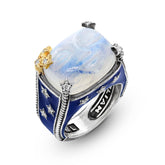 MAN ON THE MOON RAINBOW MOONSTONE BLUE ENAMEL DIAMOND RING