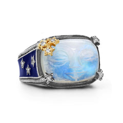 MAN ON THE MOON RAINBOW MOONSTONE BLUE ENAMEL DIAMOND RING