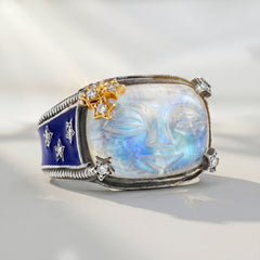 Man on the Moon Rainbow Moonstone Diamond Ring