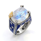 Man on the Moon Rainbow Moonstone Diamond Ring