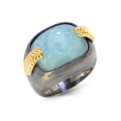 AGED SILVER 18K GOLD FROSTED MILKY AQUAMARINE RING