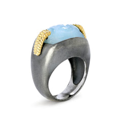 AGED SILVER 18K GOLD FROSTED MILKY AQUAMARINE RING