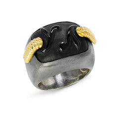 AGED SILVER 18K GOLD FROSTED ONYX RING