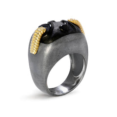 AGED SILVER 18K GOLD FROSTED ONYX RING