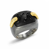 AGED SILVER 18K GOLD FROSTED ONYX RING
