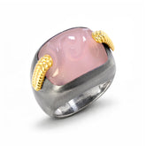 AGED SILVER 18K GOLD FROSTED PINK QUARTZ RING