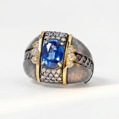 Aged Silver & 18K Gold Kyanite Diamond Ring